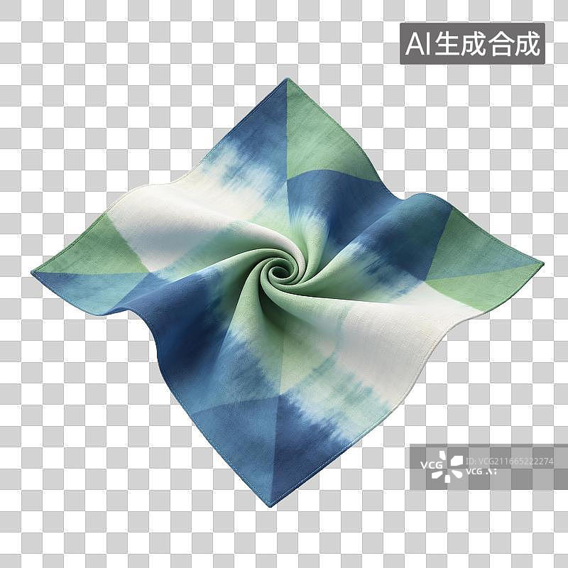 【AI数字艺术】蓝绿白三色扎染方巾螺旋折叠展示图片素材