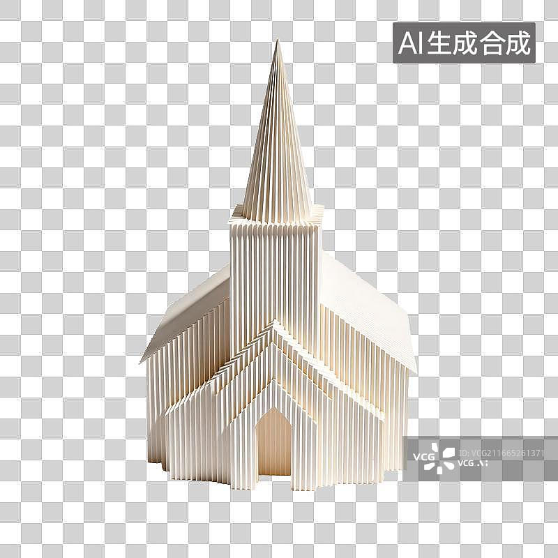 【AI数字艺术】白色纸艺教堂模型立体造型图片素材