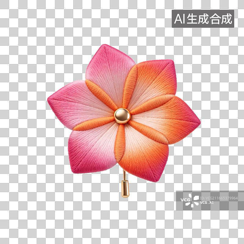 【AI数字艺术】粉色渐变五瓣花朵胸针配金色中心与别针图片素材