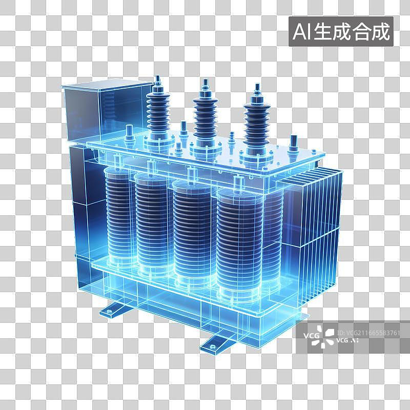 【AI数字艺术】AIGC图片免扣元素蓝色透明玻璃变压器图标图片素材