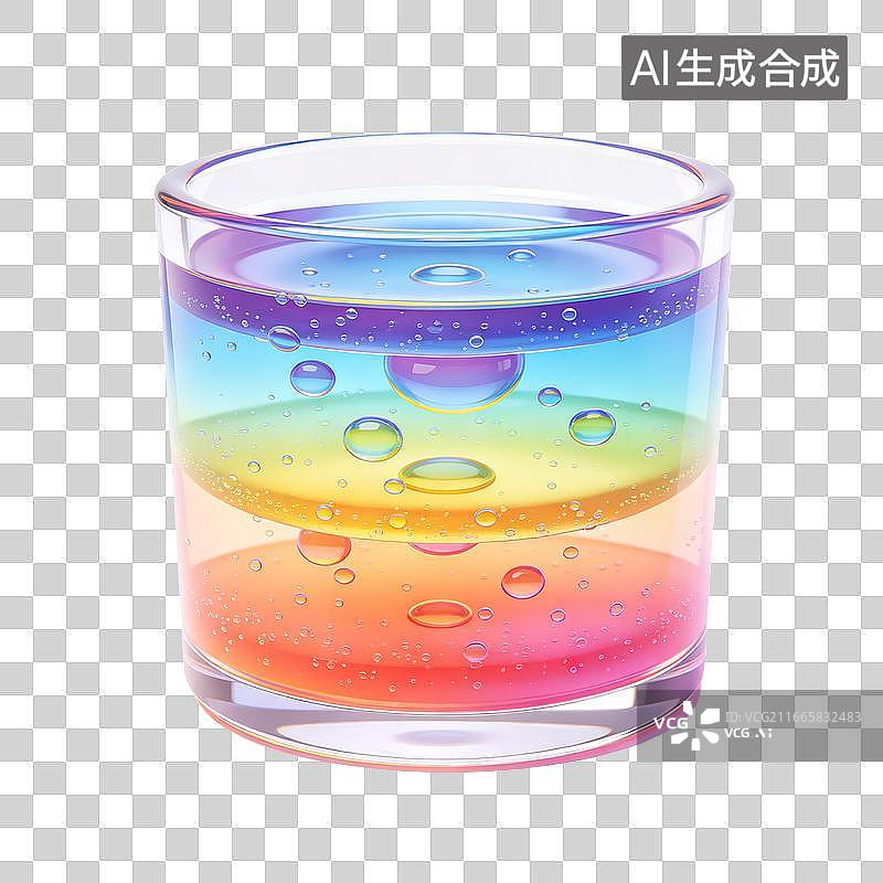 【AI数字艺术】彩色分层液体玻璃杯中气泡悬浮图片素材
