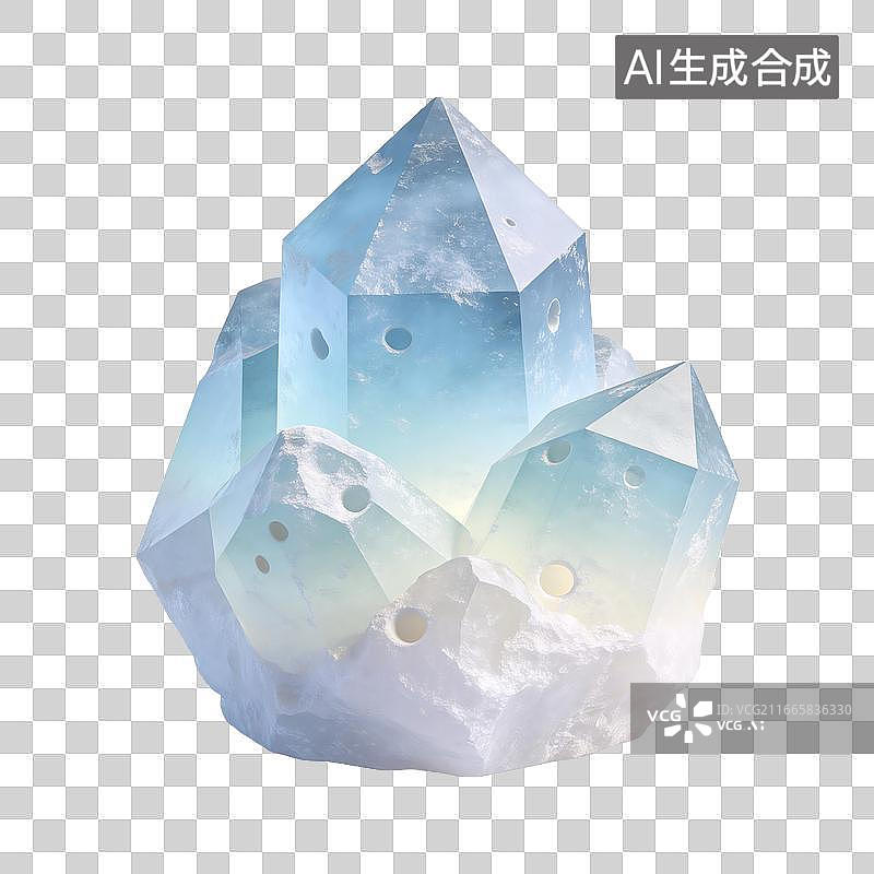 【AI数字艺术】蓝白渐变水晶簇晶体摆件图片素材