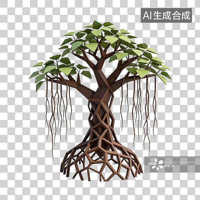 【AI数字艺术】立体木质红树林树根树冠造型装饰品图片素材