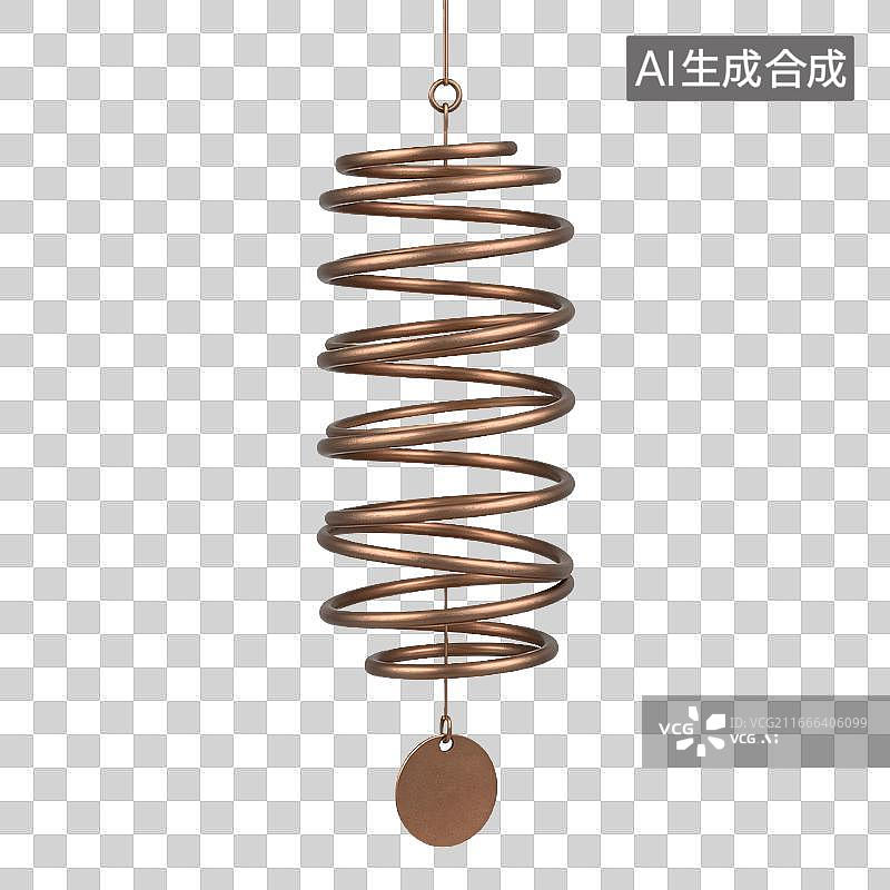 【AI数字艺术】铜色螺旋风铃悬挂白色背景图片素材