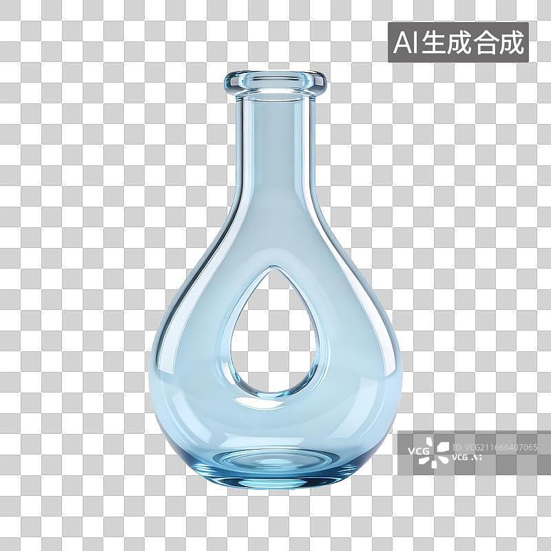 【AI数字艺术】蓝色透明玻璃花瓶带水滴形镂空设计图片素材