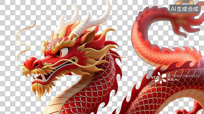 【AI数字艺术】红色中国龙昂首盘旋姿态威严图片素材