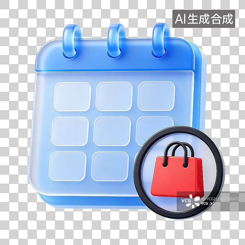 【AI数字艺术】3D磨砂玻璃材质日历购物消费标记元素图片素材