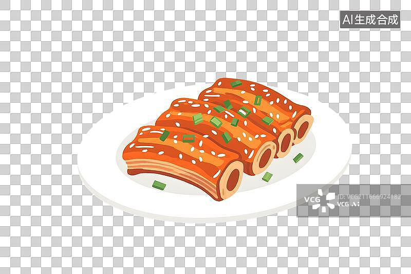 【AI数字艺术】红烧排骨美食插画图片素材