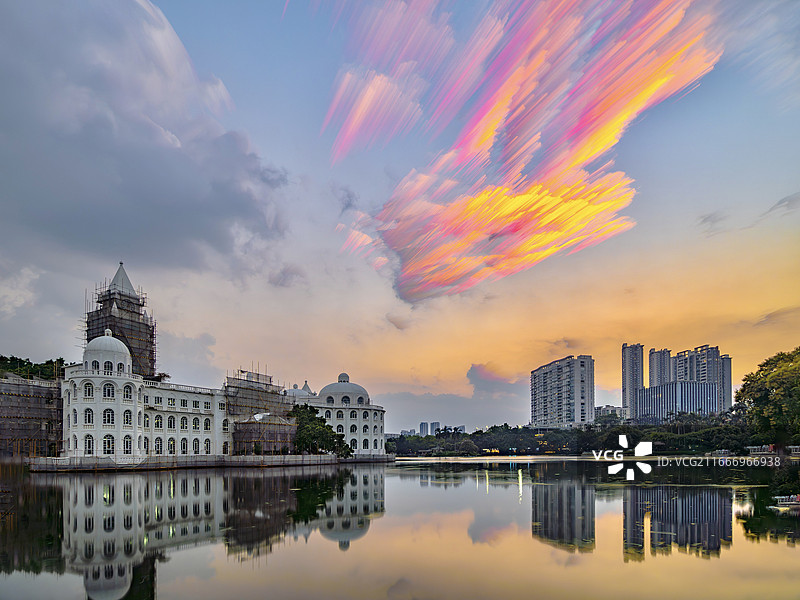 流花湖白宫晚霞（奥林巴斯Livecomp 拍摄）图片素材