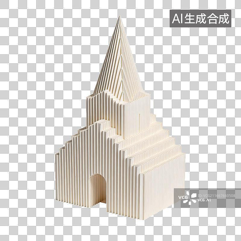 【AI数字艺术】白色层叠结构尖顶建筑模型图片素材
