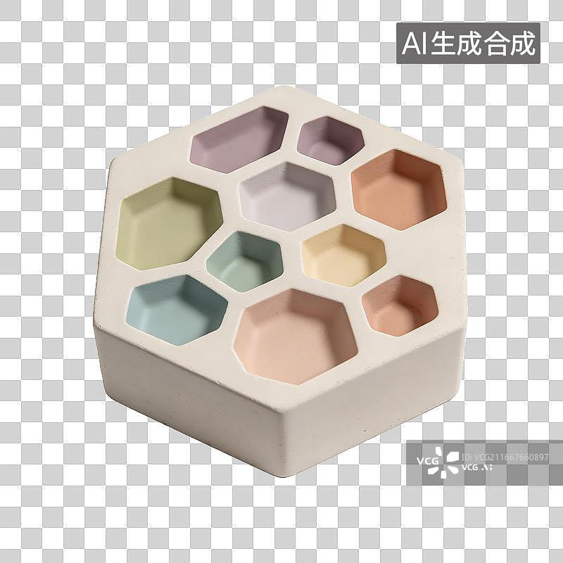 【AI数字艺术】六边形彩色凹槽收纳盒图片素材