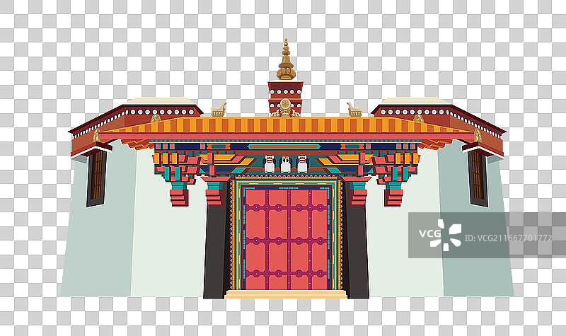 Y0339西藏地标建筑拉萨罗布林卡正门大门藏式建筑插画PNG免抠图图片素材