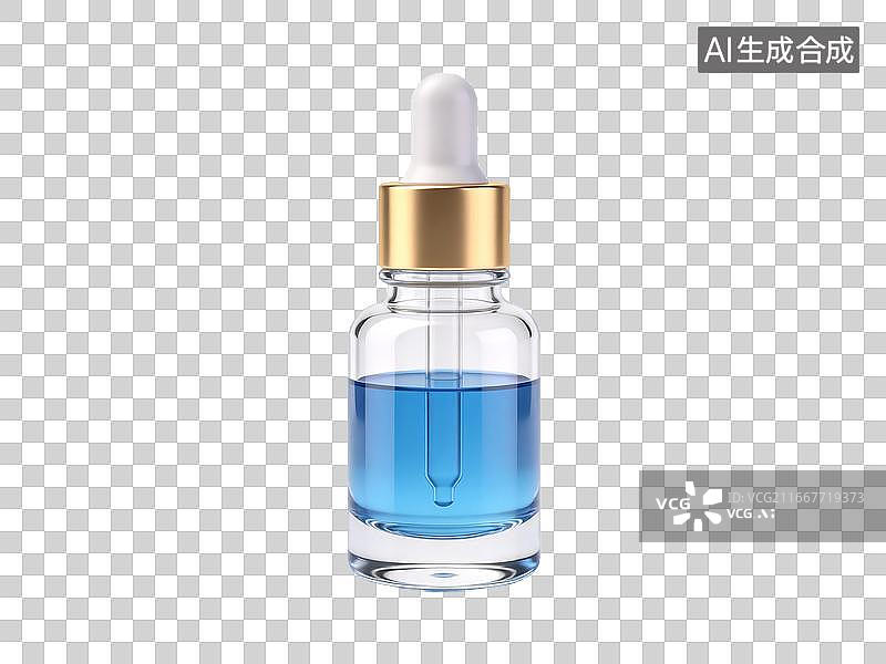 【AI数字艺术】透明玻璃滴管瓶装蓝色液体白色背景图片素材
