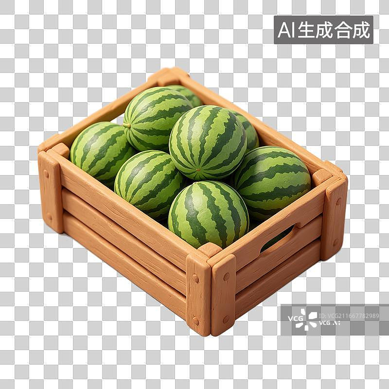 【AI数字艺术】3D粘土轻拟物木箱收纳西瓜元素图片素材