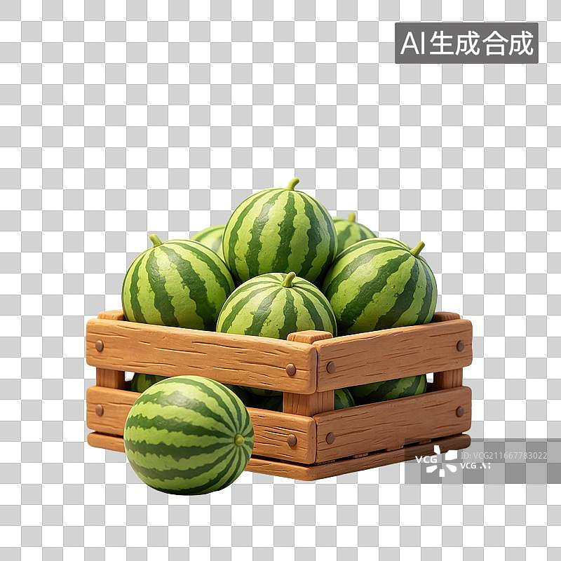 【AI数字艺术】3D粘土轻拟物木箱收纳西瓜元素图片素材