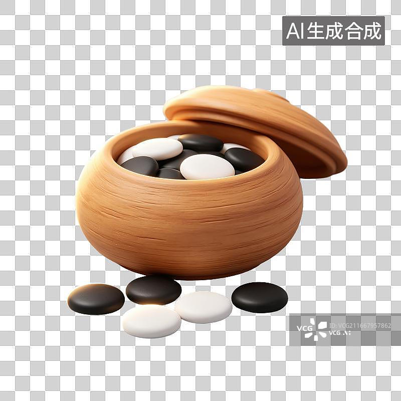 【AI数字艺术】3D粘土轻拟物围棋棋罐元素图片素材