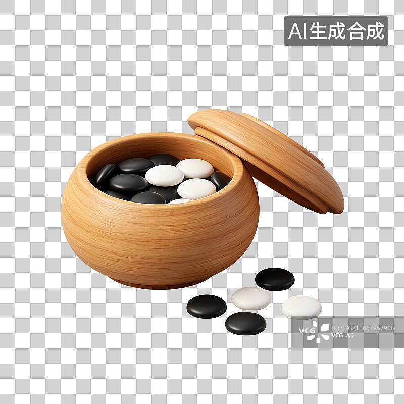 【AI数字艺术】3D粘土轻拟物围棋棋罐元素图片素材