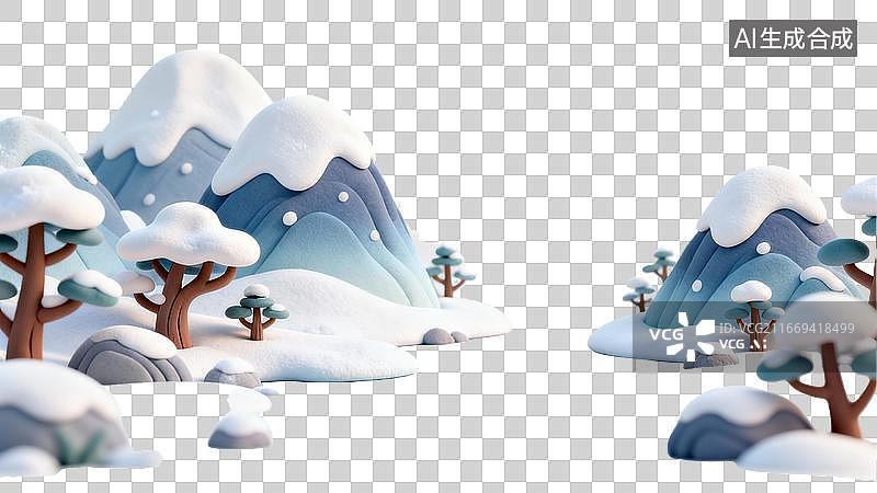 【AI数字艺术】雪覆山林积雪覆盖的卡通景观图片素材