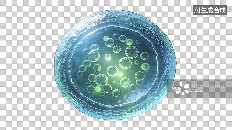 【AI数字艺术】蓝色细胞内部含多个绿色囊泡结构图片素材