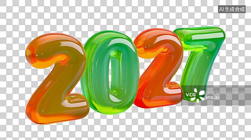 【AI数字艺术】2027年3D数字彩色软糖果冻质感艺术字体商务装饰免抠图形图片素材