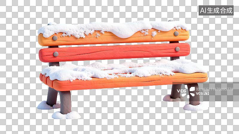 【AI数字艺术】雪覆盖的彩色长椅图片素材