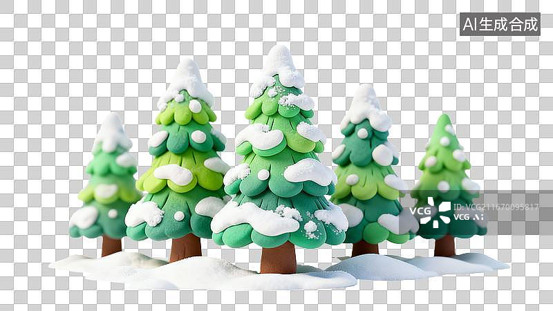 【AI数字艺术】雪覆绿松树模型冬景图片素材