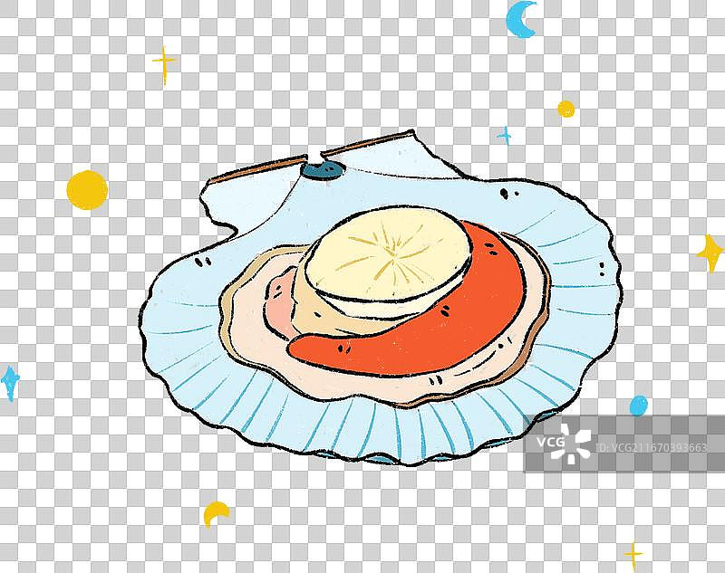 贝壳中的扇贝肉美食插画图片素材