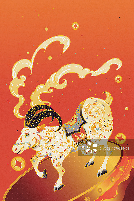 新中式国风羊年新春新年红包海报插画图片素材