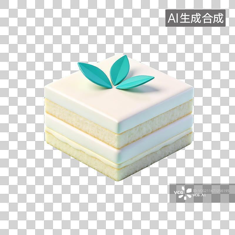 【AI数字艺术】白色分层蛋糕顶部饰有青色叶片图片素材
