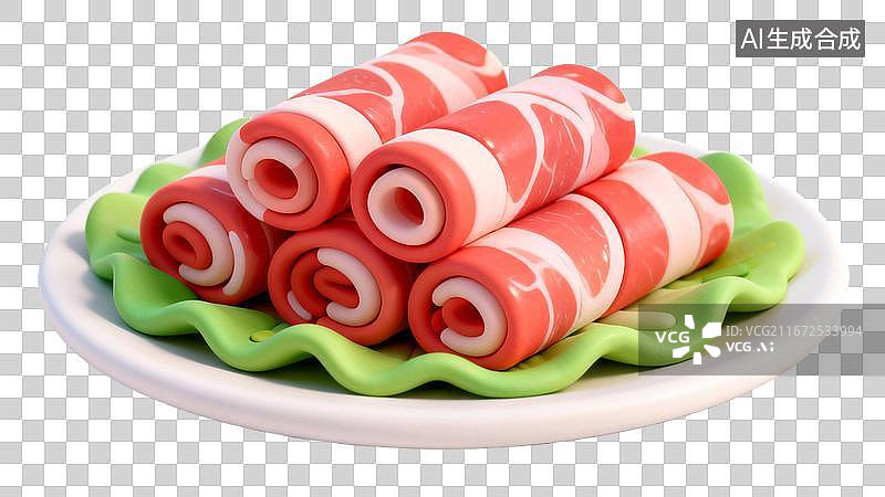 【AI数字艺术】仿真肉卷摆盘美食展示图片素材