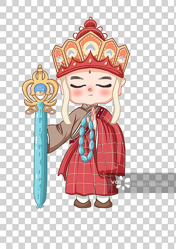 Q版卡通唐僧手绘免抠插画图片素材