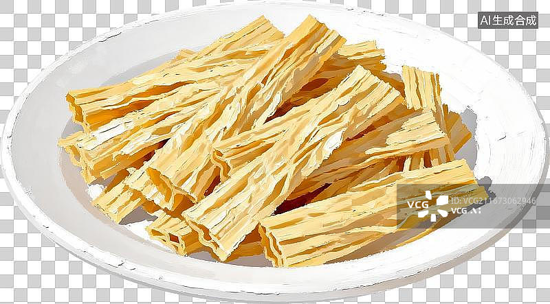 【AI数字艺术】盘子里装着一份腐竹豆类食材水彩插画图片素材