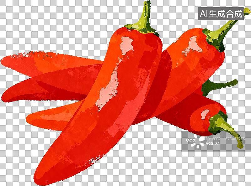 【AI数字艺术】几个红色辣椒泡椒食材调味品水彩插画图片素材