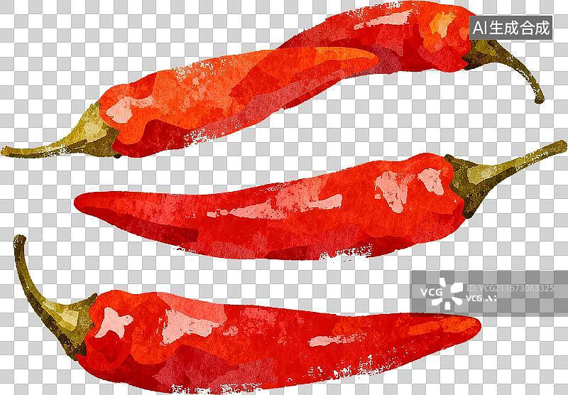 【AI数字艺术】几个红色辣椒食物食材水彩插画图片素材