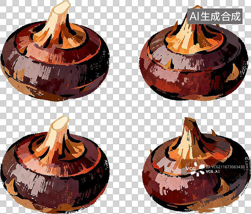 【AI数字艺术】四个不同角度的荸荠马蹄食物食材水彩插画图片素材
