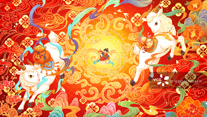 羊年国潮插画图片素材
