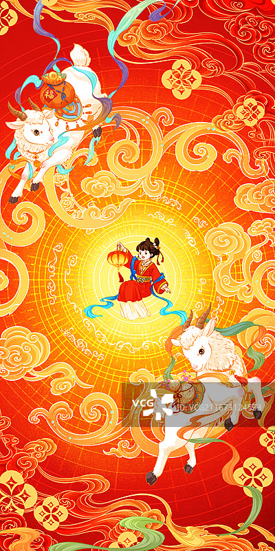 羊年国潮插画图片素材