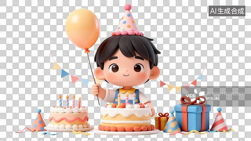 【AI数字艺术】卡通男孩生日派对场景图片素材