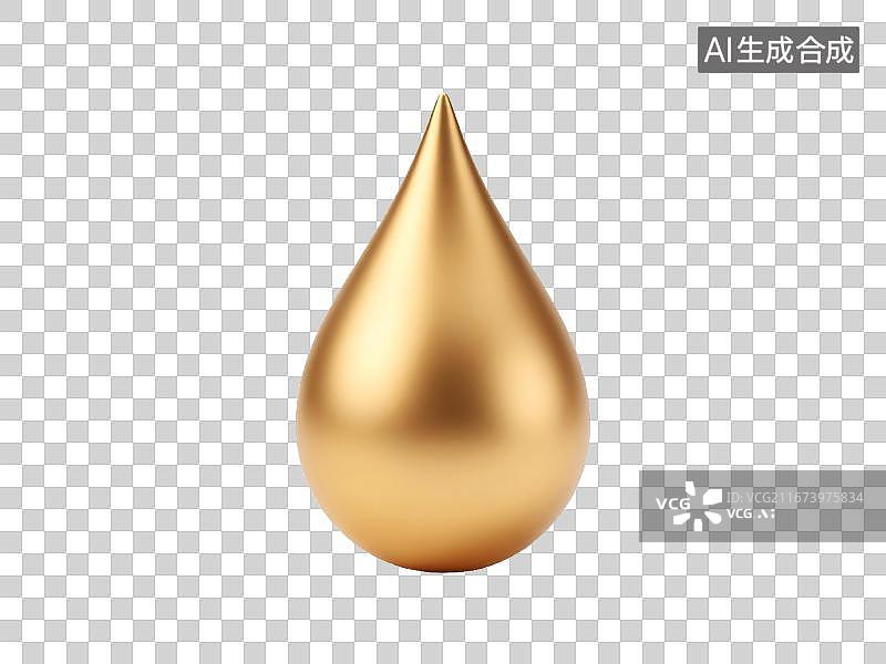 【AI数字艺术】金色水滴状金属雕塑孤立于白色背景图片素材