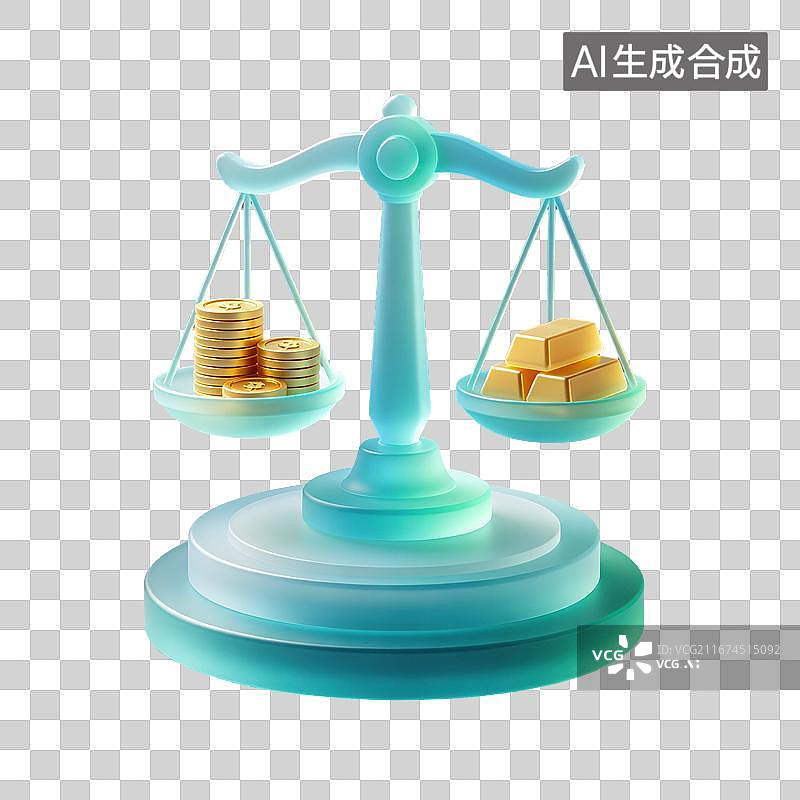【AI数字艺术】3D磨砂玻璃材质科技展台上方资产权衡天平元素图片素材