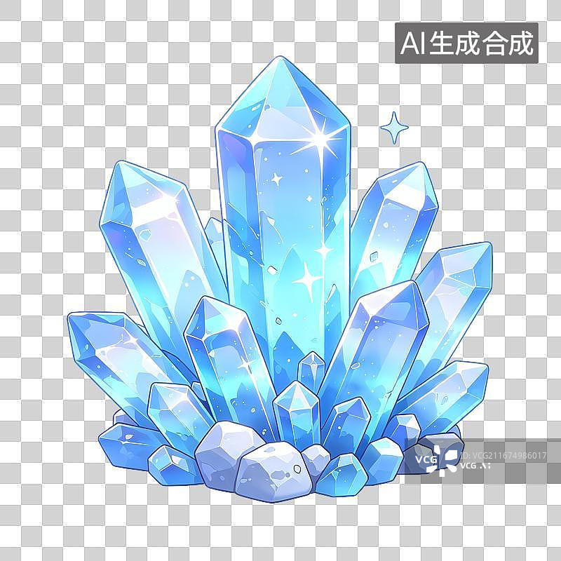 【AI数字艺术】3D卡通蓝色水晶矿石图片素材