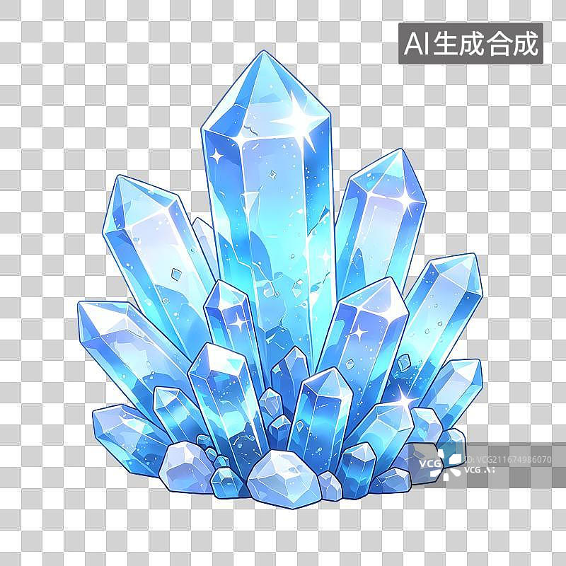 【AI数字艺术】3D卡通蓝色水晶矿石图片素材