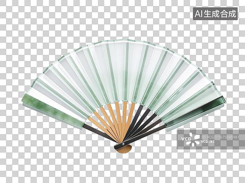 【AI数字艺术】青瓷质感折扇展开东方免抠元素图片素材