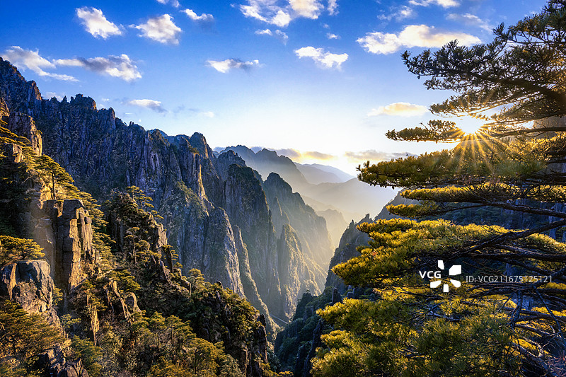 黄山落日余晖图片素材