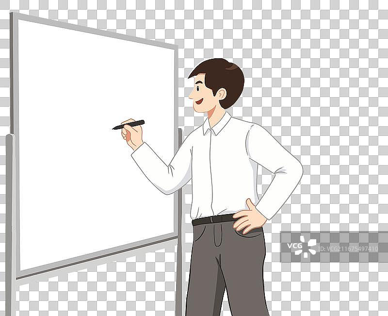 1. 卡通白衬衫职场男士白板书写讲解插画 商务讲师拿马克笔板书免抠 PNG 素材图片素材