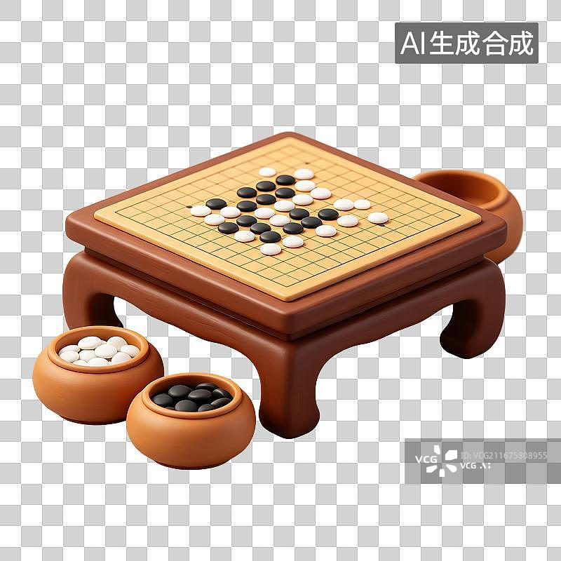 【AI数字艺术】3D粘土轻拟物围棋棋桌元素图片素材