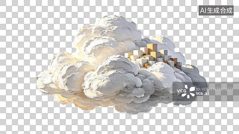 【AI数字艺术】厚涂油画云朵上的小屋免抠元素图片素材