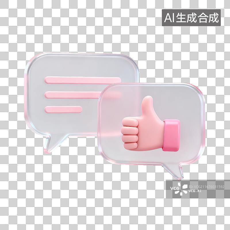 【AI数字艺术】3D磨砂玻璃点赞对话气泡元素图片素材