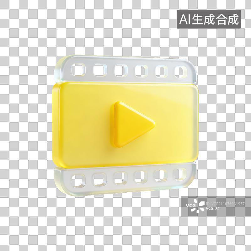 【AI数字艺术】3D磨砂玻璃播放胶片视频图标元素图片素材