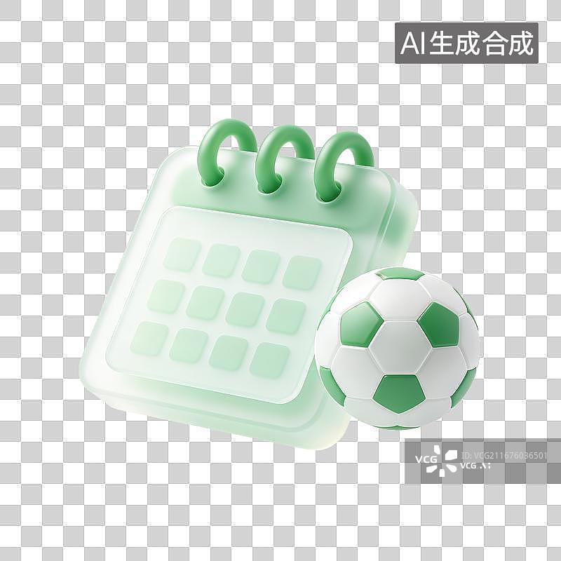【AI数字艺术】3D磨砂玻璃足球日程日历元素图片素材